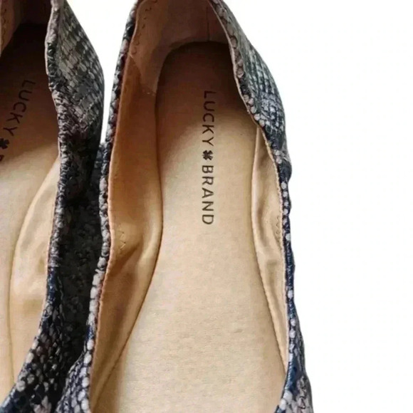 LUCKY Brand Emmie Ballerina Flat Snake Print Slip On  Shoes Black Cream Women 7 - Picture 8 of 11